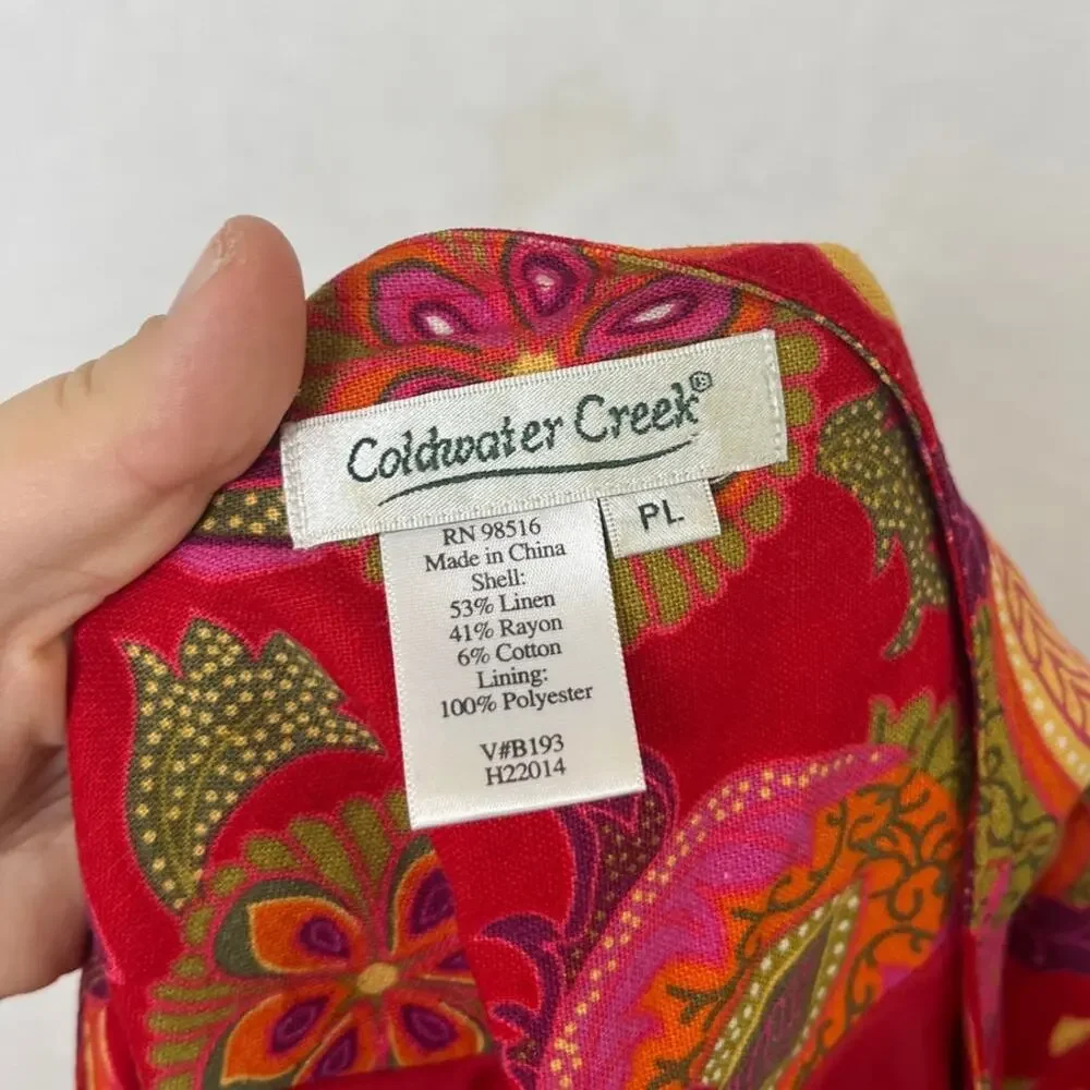 VTG Coldwater Creek Linen Red Bohemian Open Jacket sz Petite L Paisley Southwest - Picture 4 of 7